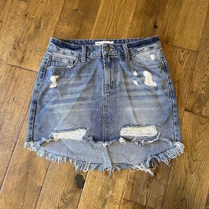 Vintage Havana Denim Mini Skirt Distressed Destroyed size 25 Medium Wash